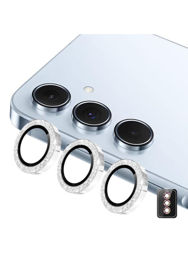 عدسة كاميرا فاخرة مرصعة بأحجار الراين لهاتف سامسونج A05S أحجار الراين، غطاء كريستالي ماسي لامع، إطار معدني فضي متين (فضي) - Image 1