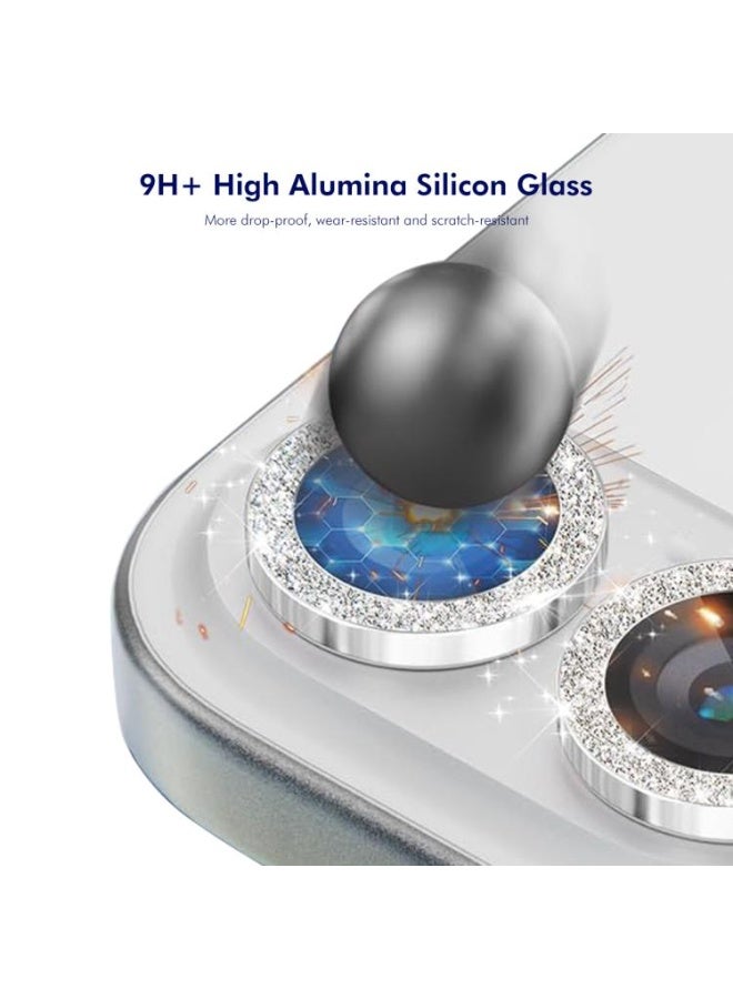 عدسة كاميرا فاخرة مرصعة بأحجار الراين لهاتف سامسونج A05S أحجار الراين، غطاء كريستالي ماسي لامع، إطار معدني فضي متين (فضي) - Image 2