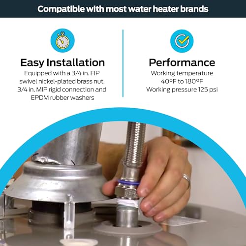 Eastman 18 Inch Steel-Flex Water Heater Connector, 3/4 Inch FIP Swivel x 3/4 Inch MIP Rigid, Flexible Braided Stainless Steel, 48254 - Image 3