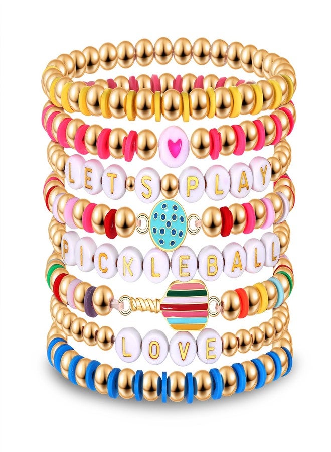 boderier Pickleball Bracelets Stackable Heishi Beaded Pickleball Paddle Stretch Bracelets Game Day Pickleball Friendship Bracelet Sports Fan Gifts for Women (Colorful)