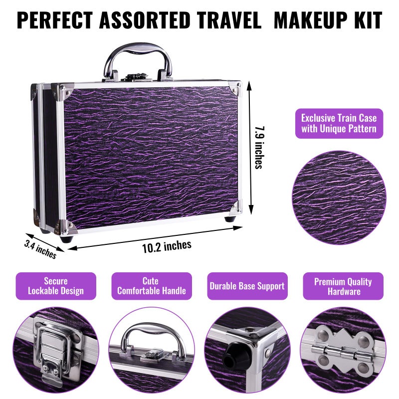 CHARMCODE Makeup Kit for Teen Girls & Women Full Kit, Beauty Train Case with Starter Cosmetic Set, Make Up Christmas Gift Box with Eyeshadow,Lipgloss,Highlighter,Blush,Lip&Eye Pencils,Brush & More(Purple) - Image 4