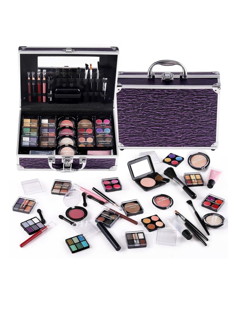 CHARMCODE Makeup Kit for Teen Girls & Women Full Kit, Beauty Train Case with Starter Cosmetic Set, Make Up Valentine's Day Gift Box with Eyeshadow,Lipgloss,Highlighter,Blush,Lip&Eye Pencils,Brush & More(Purple)  - Image 1