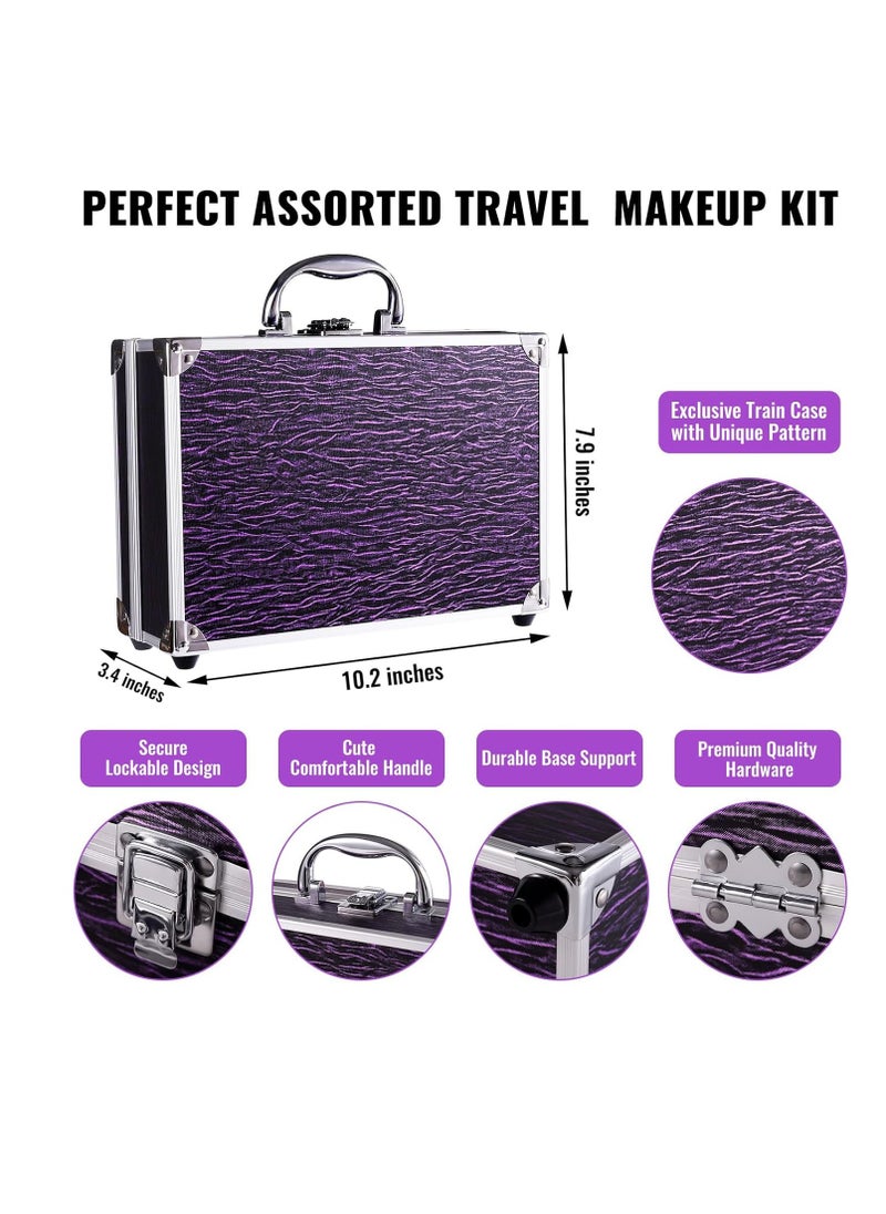 CHARMCODE Makeup Kit for Teen Girls & Women Full Kit, Beauty Train Case with Starter Cosmetic Set, Make Up Valentine's Day Gift Box with Eyeshadow,Lipgloss,Highlighter,Blush,Lip&Eye Pencils,Brush & More(Purple)  - Image 2