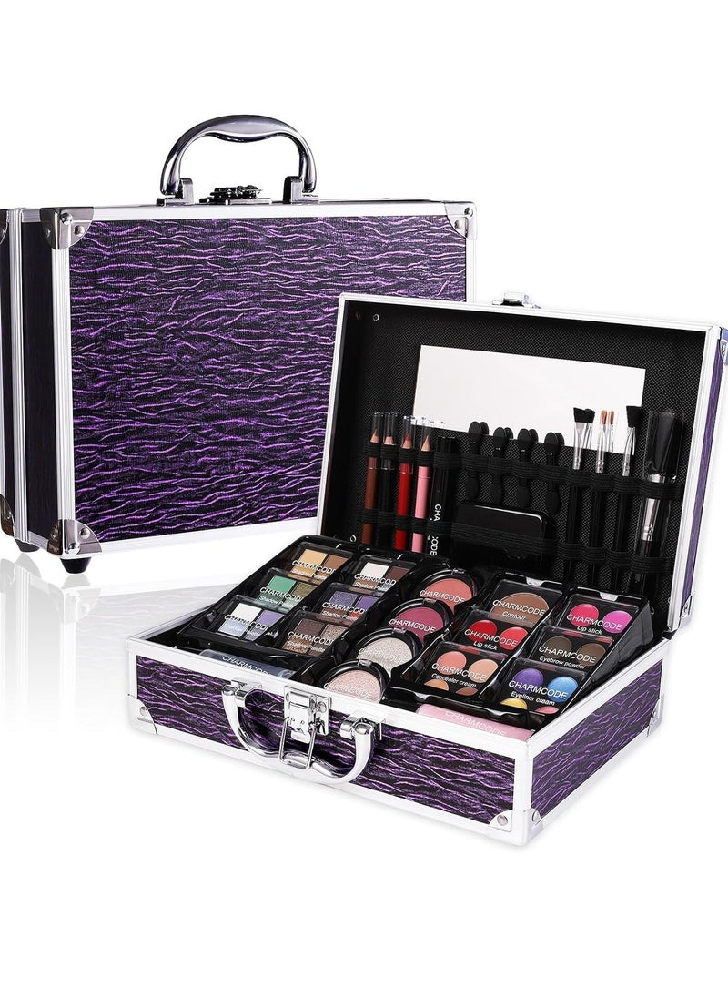 CHARMCODE Makeup Kit for Teen Girls & Women Full Kit, Beauty Train Case with Starter Cosmetic Set, Make Up Valentine's Day Gift Box with Eyeshadow,Lipgloss,Highlighter,Blush,Lip&Eye Pencils,Brush & More(Purple)  - Image 4