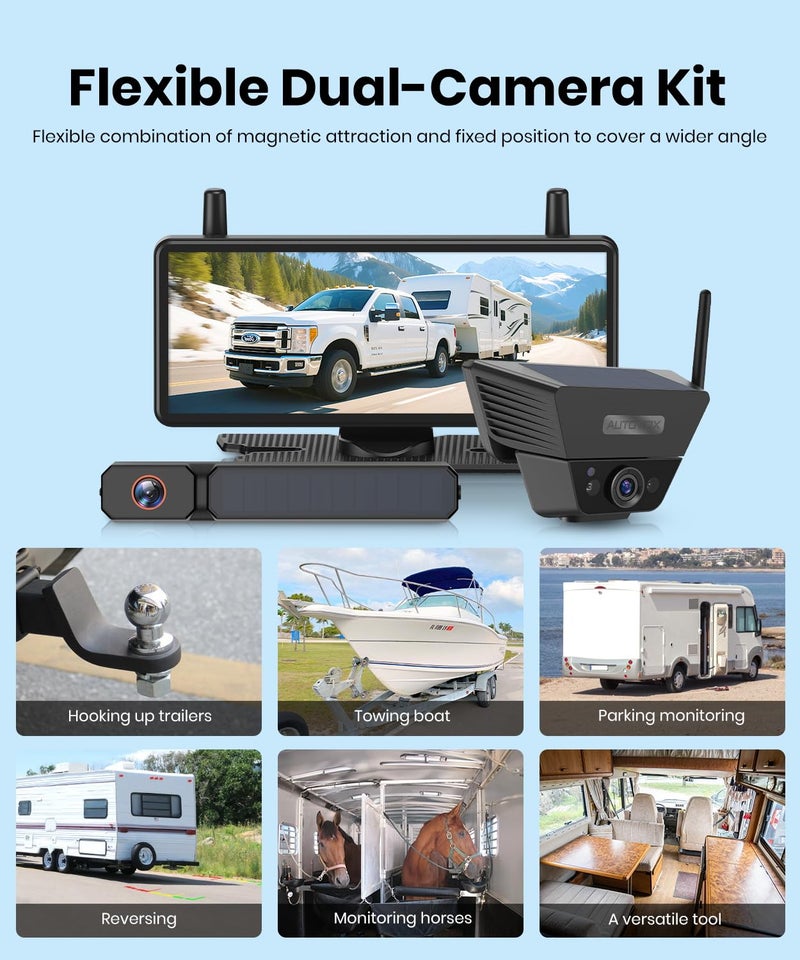 AUTO-VOX 2 Solar Wireless Backup Camera System: 7.2” 1080P HD Monitor, 3-Min Quick Installation for Wider Rear & Trailer View, IP69K Waterproof Back Up Camera for Truck, RV, Camper, Horse/Boat Trailer - Image 3