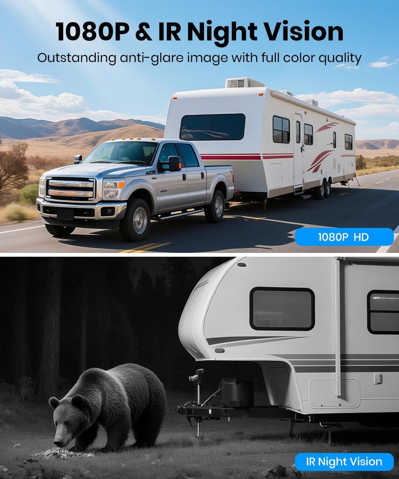 AUTO-VOX 2 Solar Wireless Backup Camera System: 7.2” 1080P HD Monitor, 3-Min Quick Installation for Wider Rear & Trailer View, IP69K Waterproof Back Up Camera for Truck, RV, Camper, Horse/Boat Trailer - Image 5