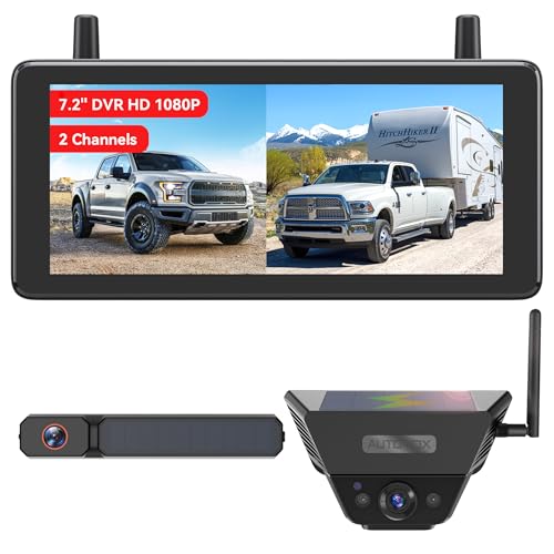 AUTO-VOX 2 Solar Wireless Backup Camera System: 7.2” 1080P HD Monitor, 3-Min Quick Installation for Wider Rear & Trailer View, IP69K Waterproof Back Up Camera for Truck, RV, Camper, Horse/Boat Trailer - Image 1