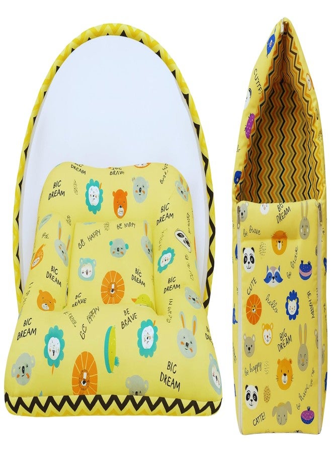 Toddylon Baby Bedding Set for New Born | Cotton Baby Bed with Mosquito Net, Carry Bag | Infant Carry Bed (0–6 Months, Yellow Lion) - Image 1