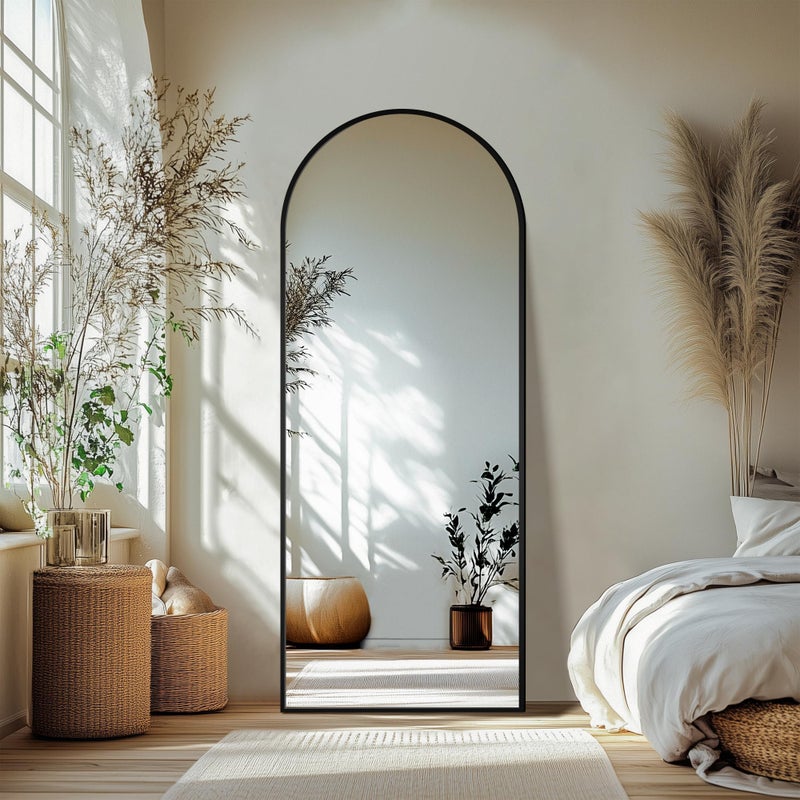 Delma Full Length Mirror, Large Floor Mirror for Wall, Bedroom, Bathroom, Living Room with Aluminium Frame (Stand, Arch 69x24, Black) - Image 1