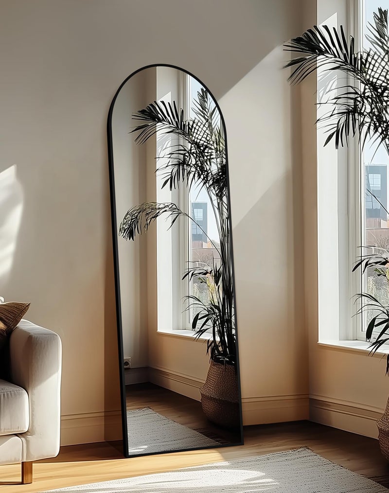 Delma Full Length Mirror, Large Floor Mirror for Wall, Bedroom, Bathroom, Living Room with Aluminium Frame (Stand, Arch 69x24, Black) - Image 2