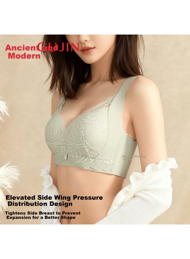 Gujin Women's Large Bust Minimizing Push-up Lace Wireless Bra Anti-sagging Anti-spread Thin Cup Support Bra - Image 5
