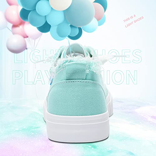 Obtaom Women's Play Fashion Sneaker Comfortable Canvas Slip on Shoes Washed Canvas Flats（Light Green，US11） - Image 4
