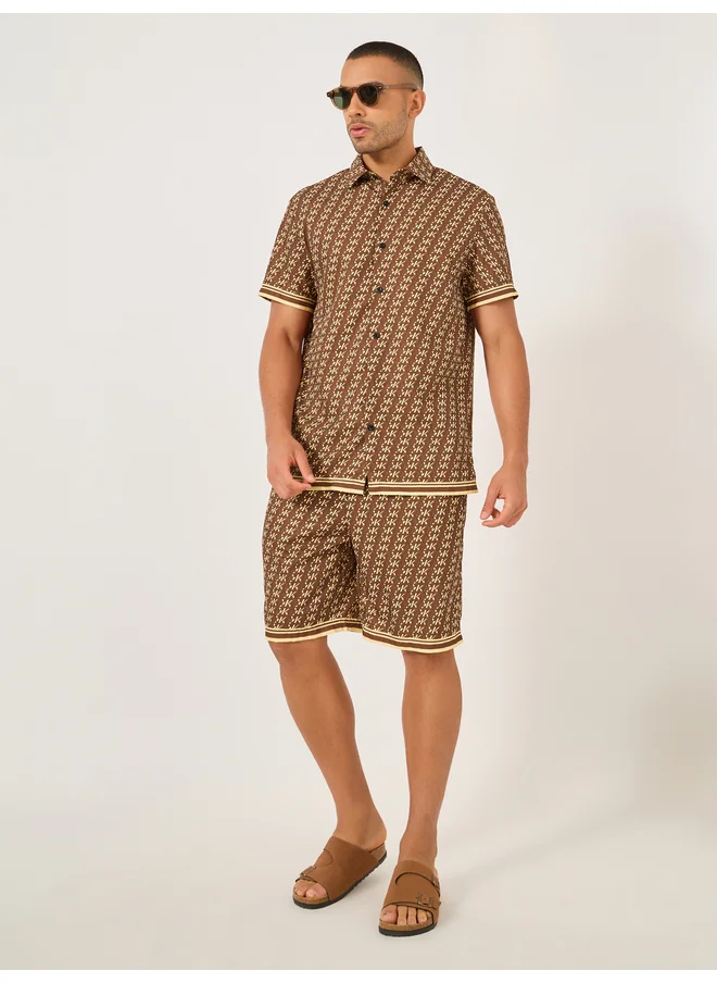 Take Two Take Two All-Over Print Short Sleeve Shirt and Drawstring Shorts Co-Ords