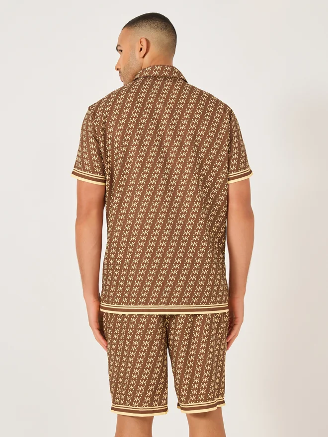 Take Two Take Two All-Over Print Short Sleeve Shirt and Drawstring Shorts Co-Ords