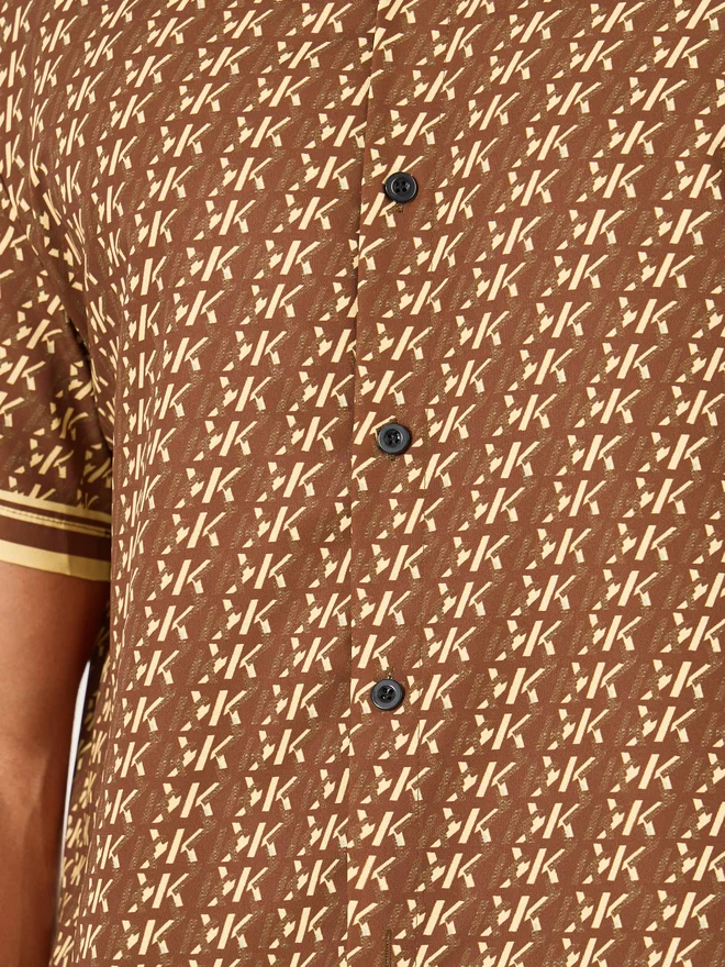 Take Two Take Two All-Over Print Short Sleeve Shirt and Drawstring Shorts Co-Ords