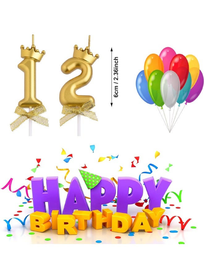 10 PCS Birthday Number Candles, Bow and Crown Number 0-9 Glitter Birthday Candles, Happy Birthday Party Cake Topper Decoration Gifts, Party Decorations for Men Women Wedding, Anniversary Indoor Use, Gold - Image 2