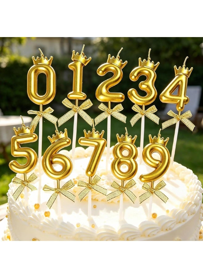 10 PCS Birthday Number Candles, Bow and Crown Number 0-9 Glitter Birthday Candles, Happy Birthday Party Cake Topper Decoration Gifts, Party Decorations for Men Women Wedding, Anniversary Indoor Use, Gold - Image 4