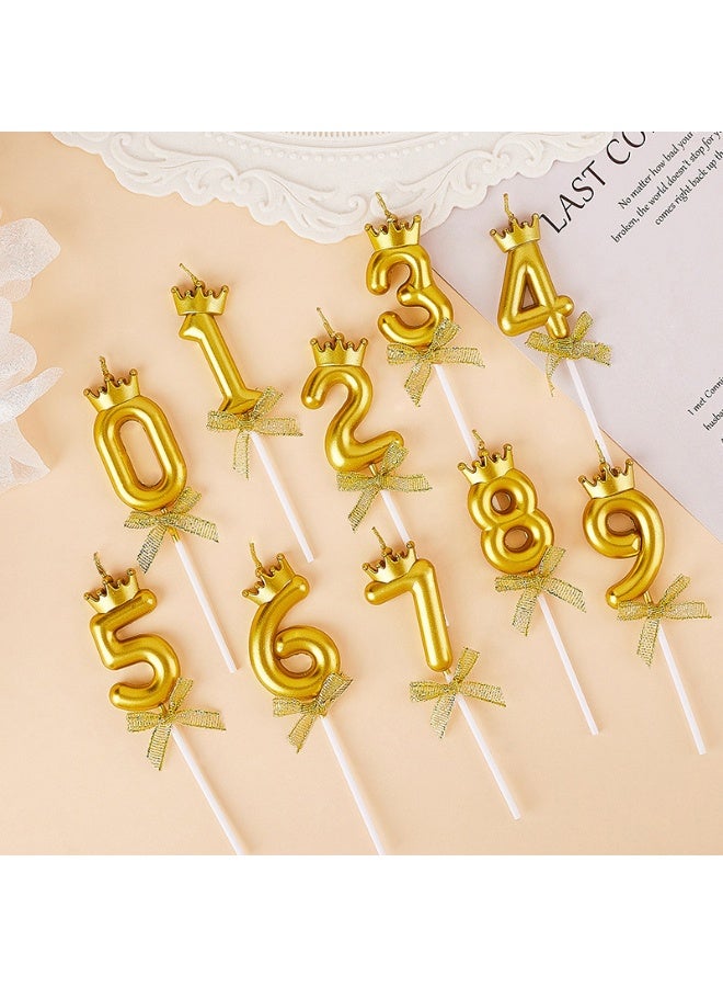 10 PCS Birthday Number Candles, Bow and Crown Number 0-9 Glitter Birthday Candles, Happy Birthday Party Cake Topper Decoration Gifts, Party Decorations for Men Women Wedding, Anniversary Indoor Use, Gold - Image 3
