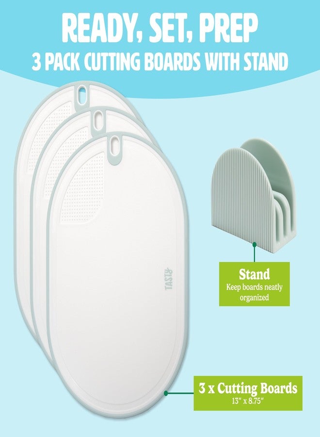 تيستي طقم ألواح تقطيع Tasty، يتضمن طقم أدوات المائدة ثلاثة ألواح قابلة للعكس مقاس 13 بوصة × 8.75 بوصة مع حامل مريح، آمن للاستخدام في غسالة الأطباق - Image 2