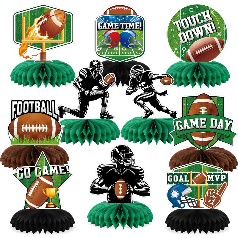 Sereliy 10 PCS Football Party Decorations Honeycomb Centerpieces, Honeycomb Centerpieces for Sports Theme Supplies Table Decorations. (Football) - Image 1