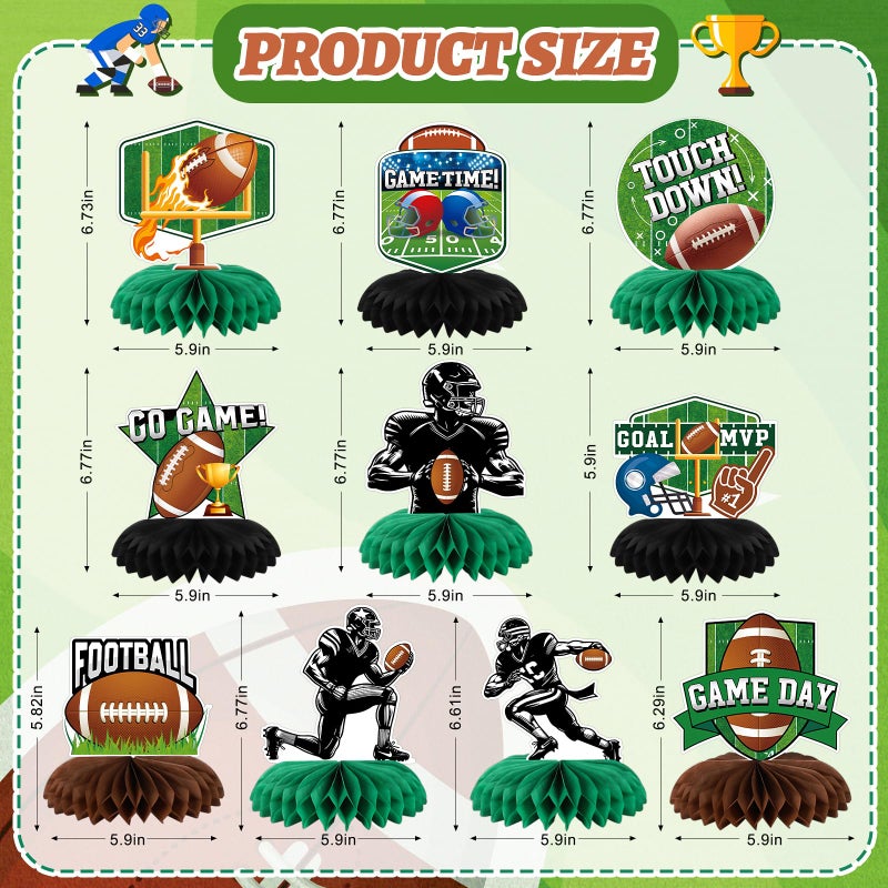 Sereliy 10 PCS Football Party Decorations Honeycomb Centerpieces, Honeycomb Centerpieces for Sports Theme Supplies Table Decorations. (Football) - Image 2