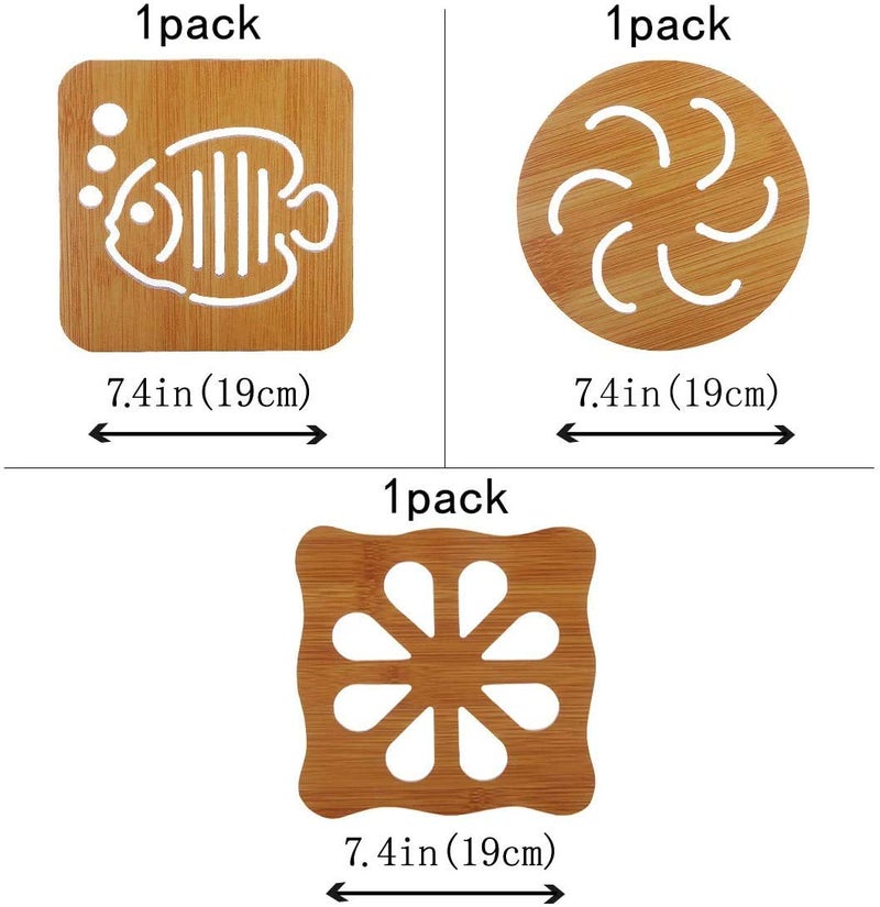 KPNG Heat Resistant Non-Slip Bamboo Trivets Pot Mat for Kitchen Table (4 Piece Big (15cm x 15cm,), Wooden) - Image 5