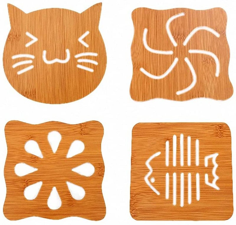 KPNG Heat Resistant Non-Slip Bamboo Trivets Pot Mat for Kitchen Table (4 Piece Big (15cm x 15cm,), Wooden) - Image 1