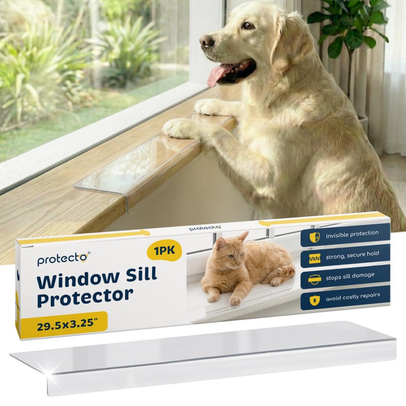 PROTECTO Window Sill Protector from Dogs & Cats, 29.5 x 3.25 Clear Window Guards from Cats Scratching Chewing & Clawing | Keep Your Sills Smooth & Paws Safe | Ultra Strong Window Sill Cover Protection - Image 1