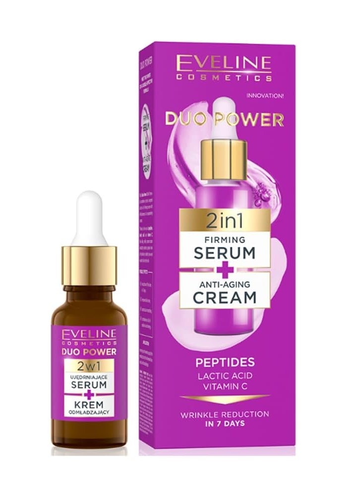 EVELINE COSMETICS Eveline Duo Power 2-in-1 Firming Serum - 18ml, Anti-Aging Face & Neck Serum-Cream with Peptides, Lactic Acid & Vitamin C - Image 1