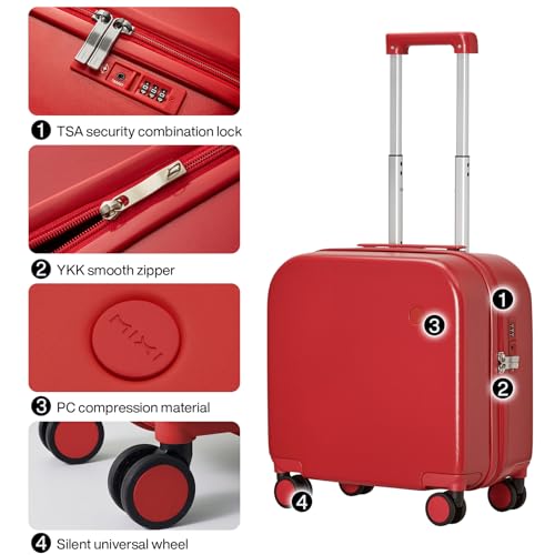 mixi Carry on Luggage, Suitcase with Spinner Wheels 16in Luggage Hardshell Lightweight Rolling Suitcases PC with Cover & TSA Lock, Red - Image 4