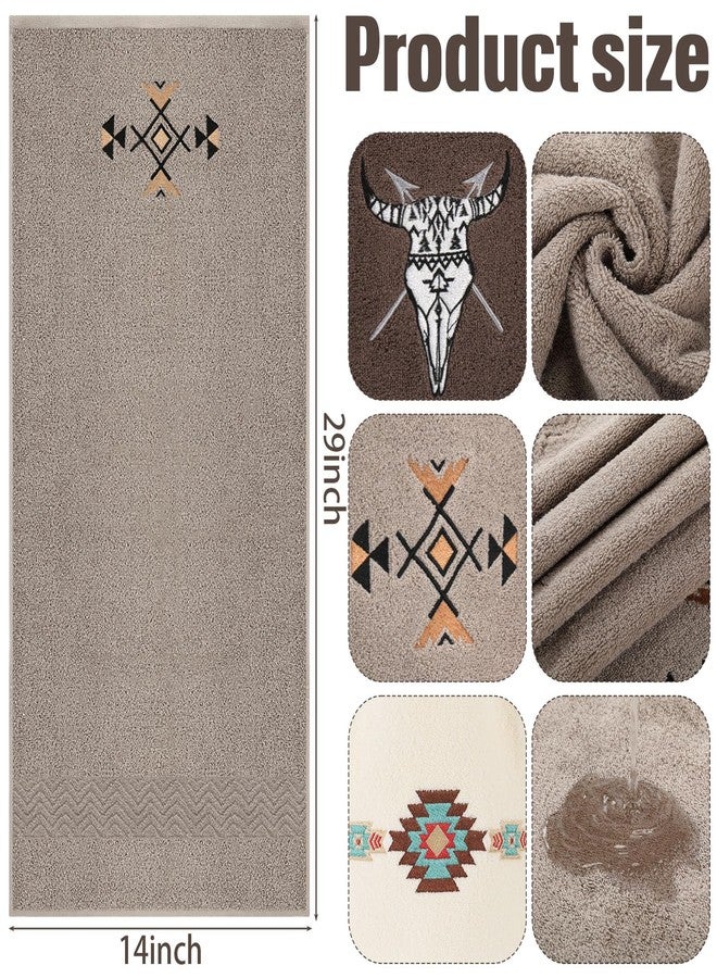 SmoothNovelty مجموعة من 3 مناشف يد غربية أزتيكية من SmoothNovelty، مقاس 14 × 29 بوصة، مصنوعة من القطن، مطرزة بجمجمة بقرة وثور وغروب الشمس الجنوبي الغربي، منشفة حمام بوهو أزتيك مزخرفة للمطبخ وديكور عتيق - Image 2