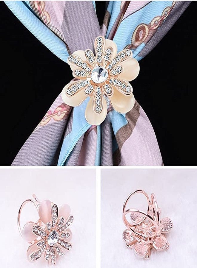 123Arts 6pcs Women's Fashion Flover Faux Pearl Crystal Rhinestone Scarf Ring Buckle Clip - Image 2
