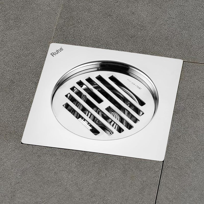 Ruhe® Air Square Flat Cut Floor Drain | 304-Grade Stainless Steel Floor Drain Jali | 6 x 6 inches | Floor Drainer with Cockroach Trap/Jali and Lock
