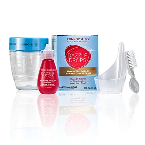 CONNOISSEURS Dazzle Drops Advanced Jewelry Cleaner Concentrate - Makes Fresh Solution Every Time - Includes Dipping Spoon, Brush, and Container - Image 1
