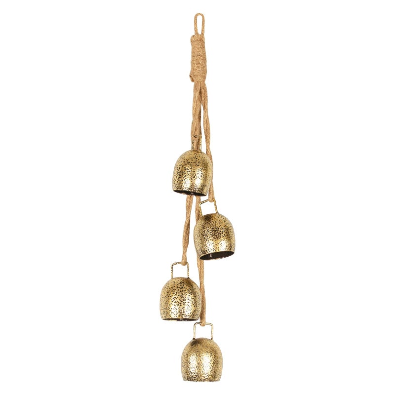 Styleonme Christmas Decoration Bells Jute Rope Metal Decorative Cowbells 4Piece Harmonious Bell Set Brass Vintage Handmade CountryStyle Christmas Auspicious Cowbells