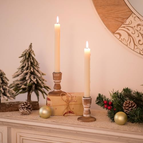 Inweder Wooden Taper Candle Holders: Wood Candlestick Holders Rustic Farmhouse Fall Decor for Living Room Dinning Table Centerpiece Christmas Set of 2 - Image 2