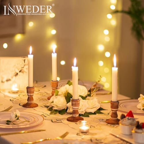 Inweder Wooden Taper Candle Holders: Wood Candlestick Holders Rustic Farmhouse Fall Decor for Living Room Dinning Table Centerpiece Christmas Set of 2 - Image 4