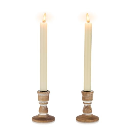 Inweder Wooden Taper Candle Holders: Wood Candlestick Holders Rustic Farmhouse Fall Decor for Living Room Dinning Table Centerpiece Christmas Set of 2 - Image 1