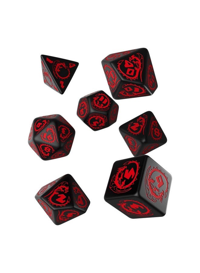 Q Workshop Dragon Black & red RPG Ornamented Dice Set 7 Polyhedral Pieces - Image 1