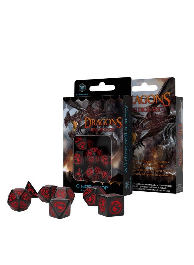 Q Workshop Dragon Black & red RPG Ornamented Dice Set 7 Polyhedral Pieces - Image 2