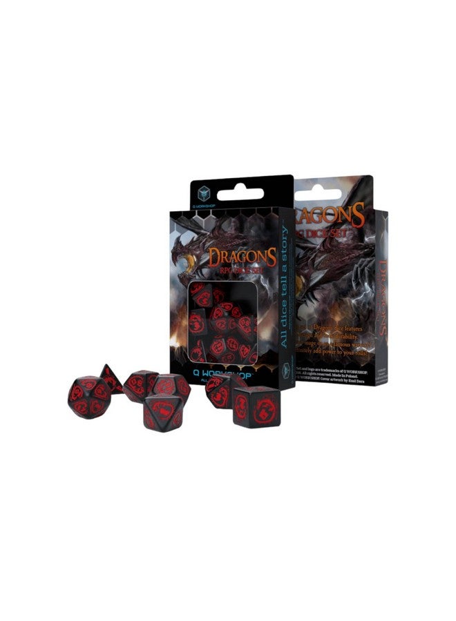 Q Workshop Dragon Black & red RPG Ornamented Dice Set 7 Polyhedral Pieces - Image 3