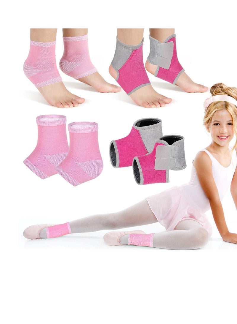 2 Pairs Kids Ankle Brace Set - Knitted Compression Socks for Foot Support, Injury Prevention, and Stabilization - Ankle Sleeve Protector in Pink for Active Children. - Image 1