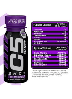 C5 Energy C5 SHOT Pre-Workout Drink | 80ml Liquid Energy Shot | 200mg Caffeine, Beta-Alanine, Creatine, Citrulline | Sugar Free | Zero Calories (Pack of 12, Mixed Berry)  - Image 2
