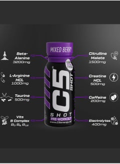 C5 Energy C5 SHOT Pre-Workout Drink | 80ml Liquid Energy Shot | 200mg Caffeine, Beta-Alanine, Creatine, Citrulline | Sugar Free | Zero Calories (Pack of 12, Mixed Berry)  - Image 4