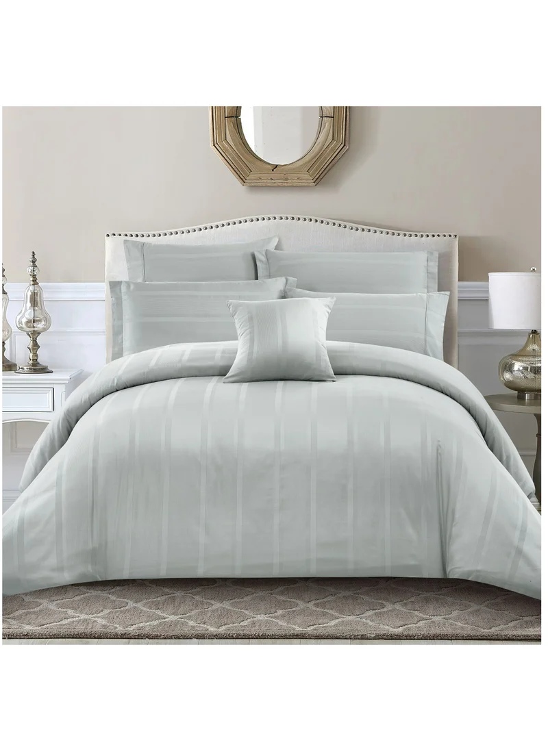 Donetella 8 Piece Hotel Style Comforter Cotton 300 Thread Count Damask Stripes King Size Grey