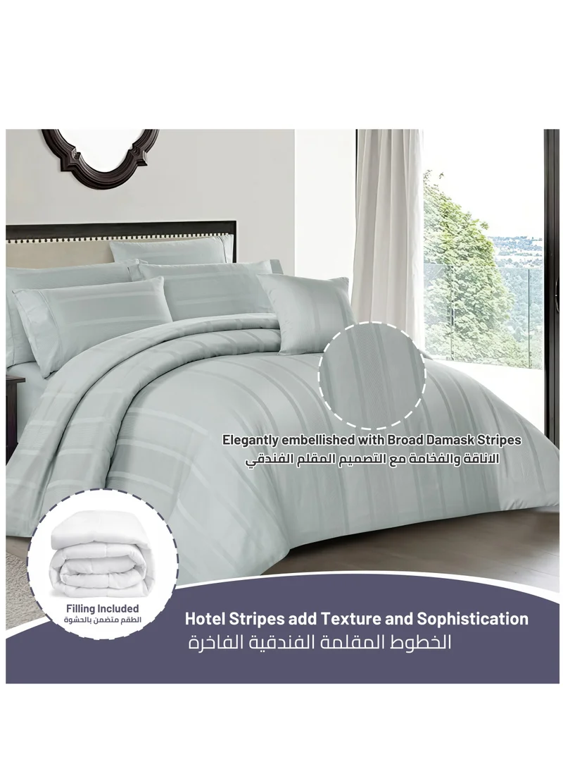 Donetella 8 Piece Hotel Style Comforter Cotton 300 Thread Count Damask Stripes King Size Grey