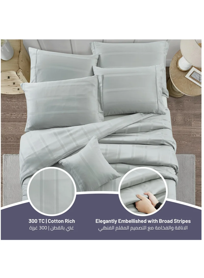 Donetella 8 Piece Hotel Style Comforter Cotton 300 Thread Count Damask Stripes King Size Grey