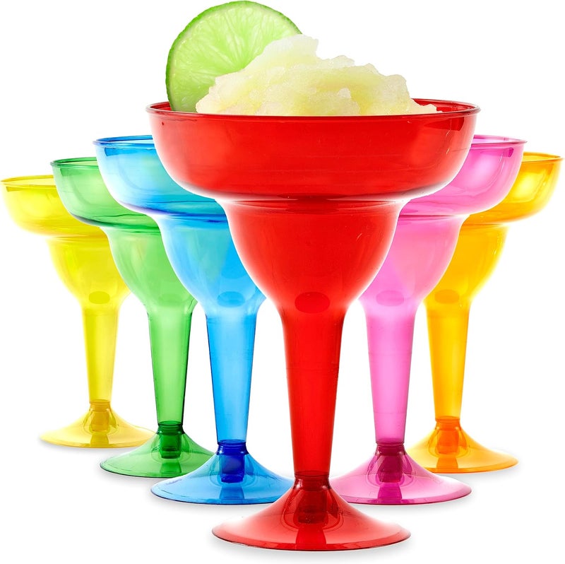 Stock Your Home Multicolor Plastic Margarita Glasses Disposable (Set of 48) Decorations for Cinco de Mayo Parties, Colorful Cocktail Cups for Tropical Party Supplies - Large 12 oz Hurricane Glasses - Image 1