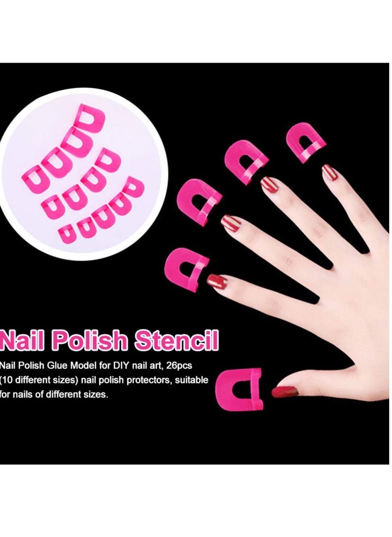 KASTWAVE 130pcs Plastic Nail Polish Protector for Fingers, U Shape Nail Polish Stencil Reusable Nail Covers Tools, Nail Polish Spill Proof Model Polish Glue Overflow Nail Art Accessories (10 sizes)  - Image 5