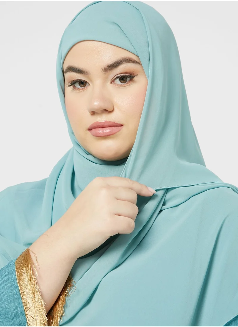 Hayas Closet Curve Cape Sleeve Fringe Hem Abaya